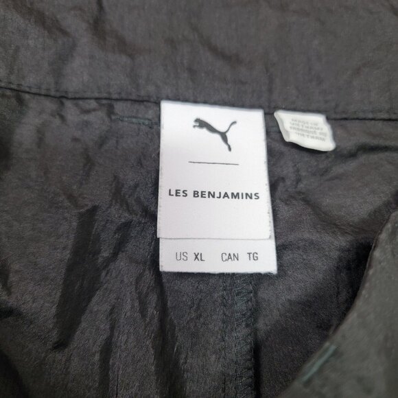 Puma Les Benjamins Black Pants Gray Print Zip Cover Over Pockets Track Size XL + - Picture 4 of 9